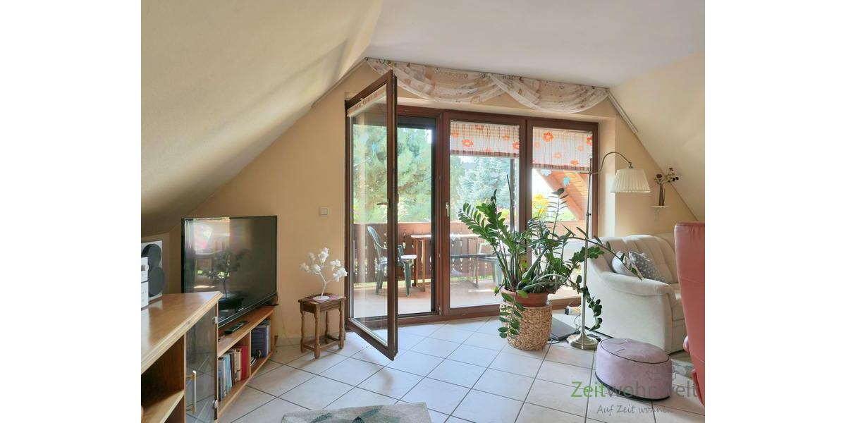 Blick zu TV und Balkon